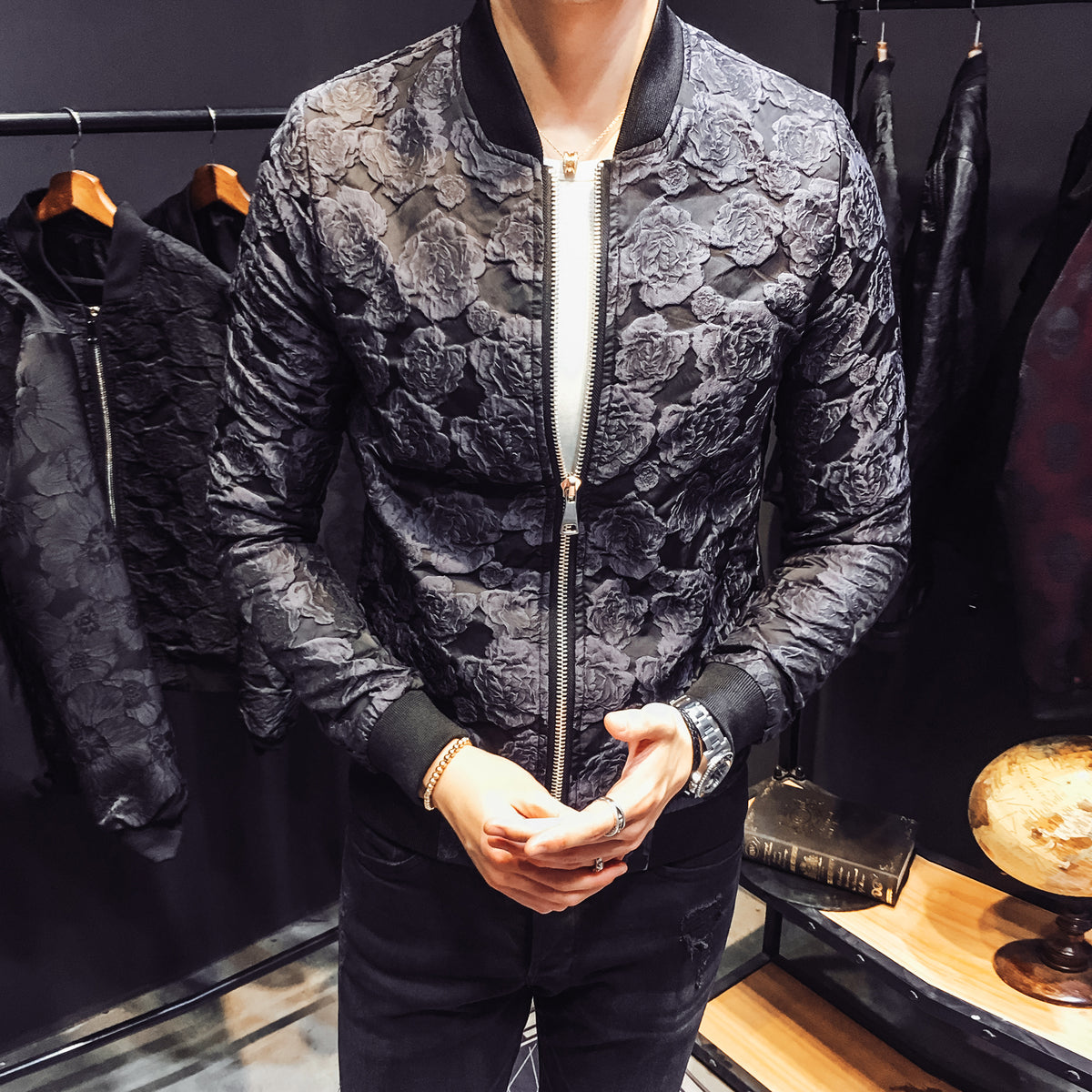 Jacquard Floral Men Slim fit Bomber Jackets - FanFreakz