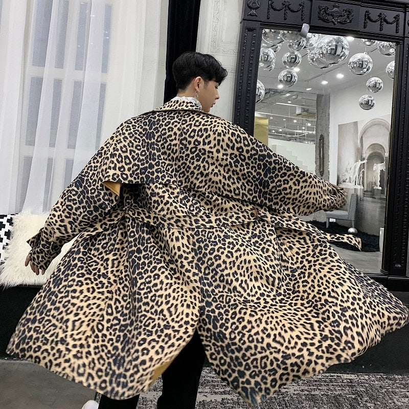 Exclusive Full Leopard Print Design Men Long Coat