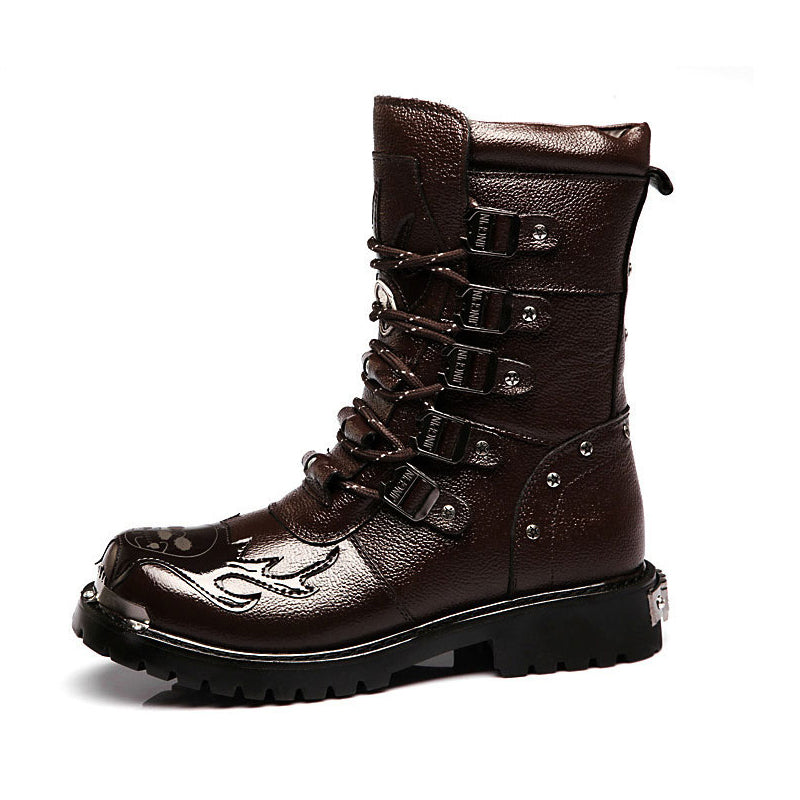 Punk Black Round Toe Metal Men High Boots