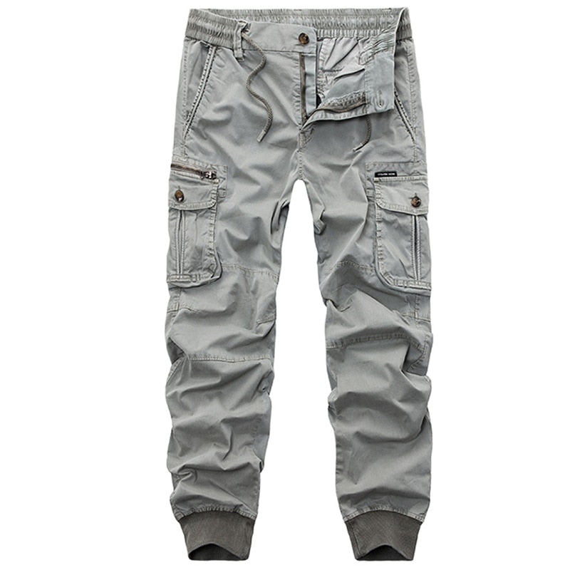 Solid Cotton Cargo Tactical with Side Pockets Military Casual Style Men Pants