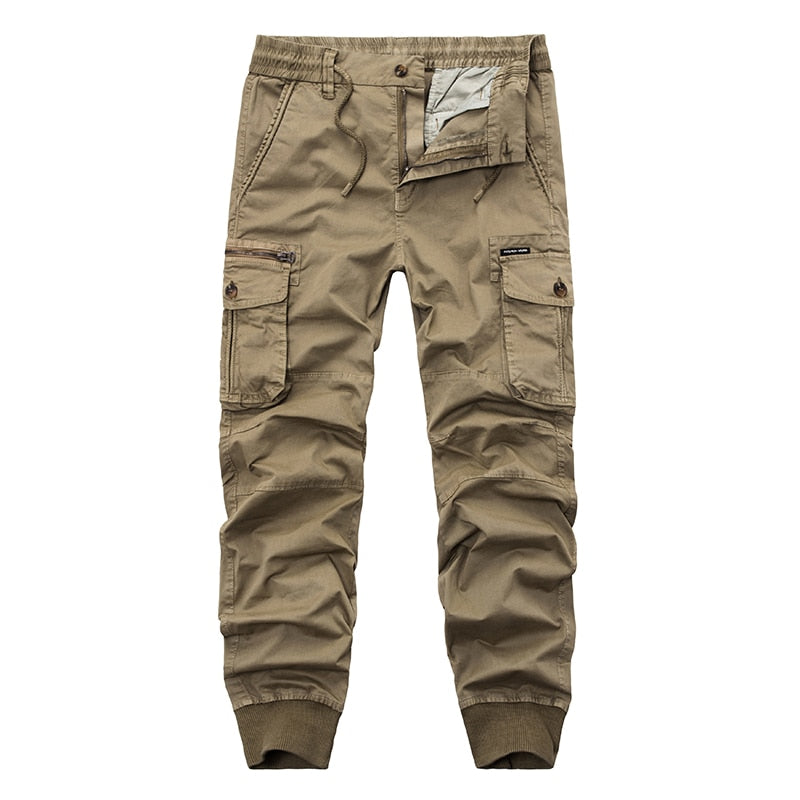 Solid Cotton Cargo Tactical with Side Pockets Military Casual Style Men Pants