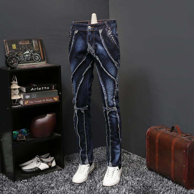 Distressed Tassel Denim Personality Patch Style Men Jeans