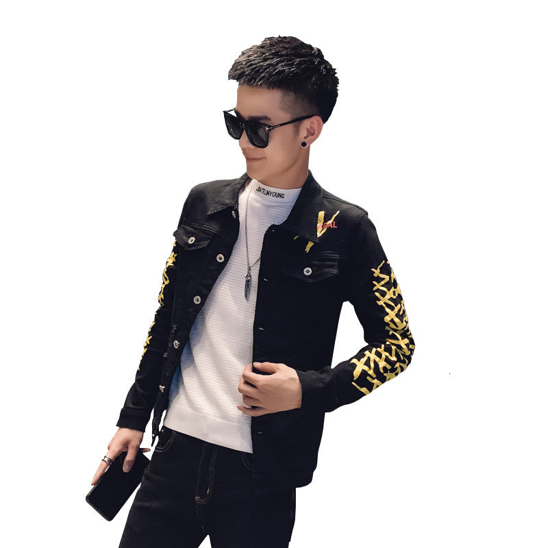 Black with Casual Yellow Pattern Slim Fit Buttoned Style Men Jacket
