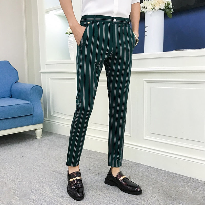 Stripe Skinny Fit Elegant Men Trousers