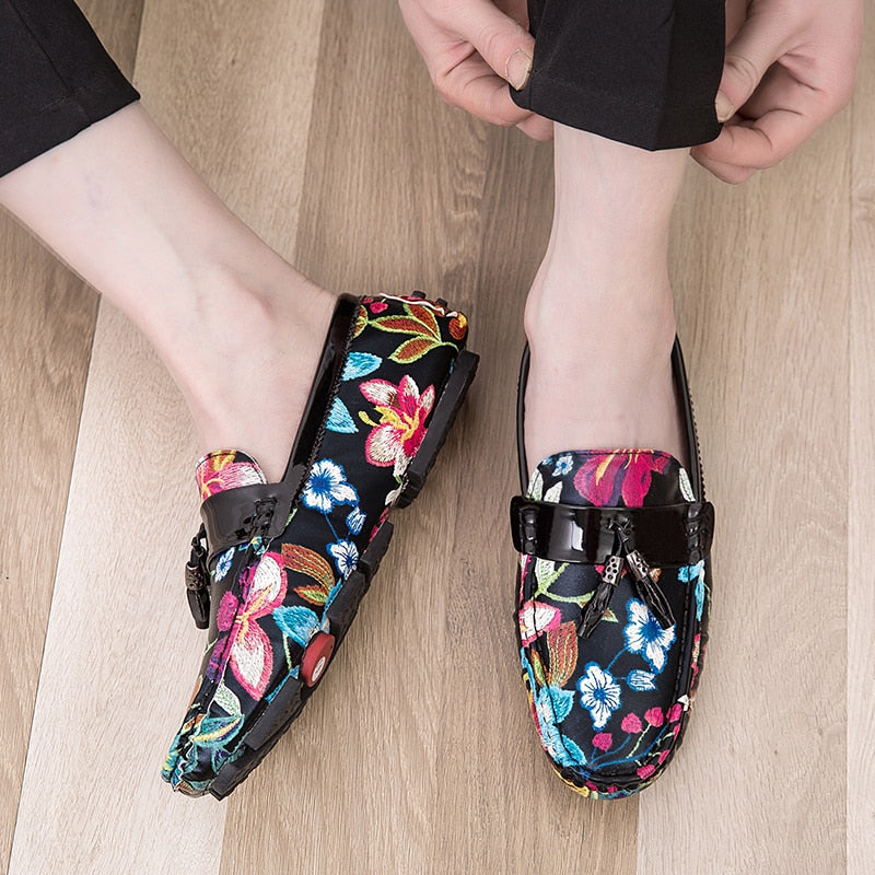 Casual Summer Floral in Black with Tassel Detail Men Loafers Shoes