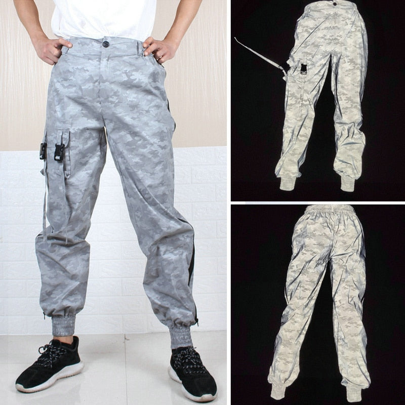 Camo Reflective Hip Hop Light Shiny Streetwear Jogger Style Men Pants