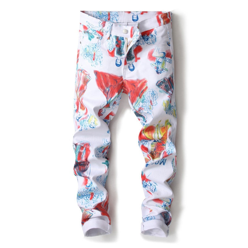 Personality Print Skinny Style Men Casual Pants