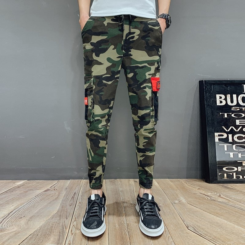 Green Camouflage Print Cargo Jogger Style Men Pants