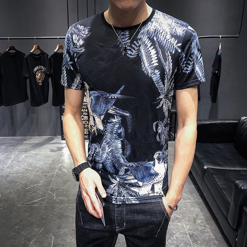 Spring Summer Printed Round Neck Design Men T-Shirt