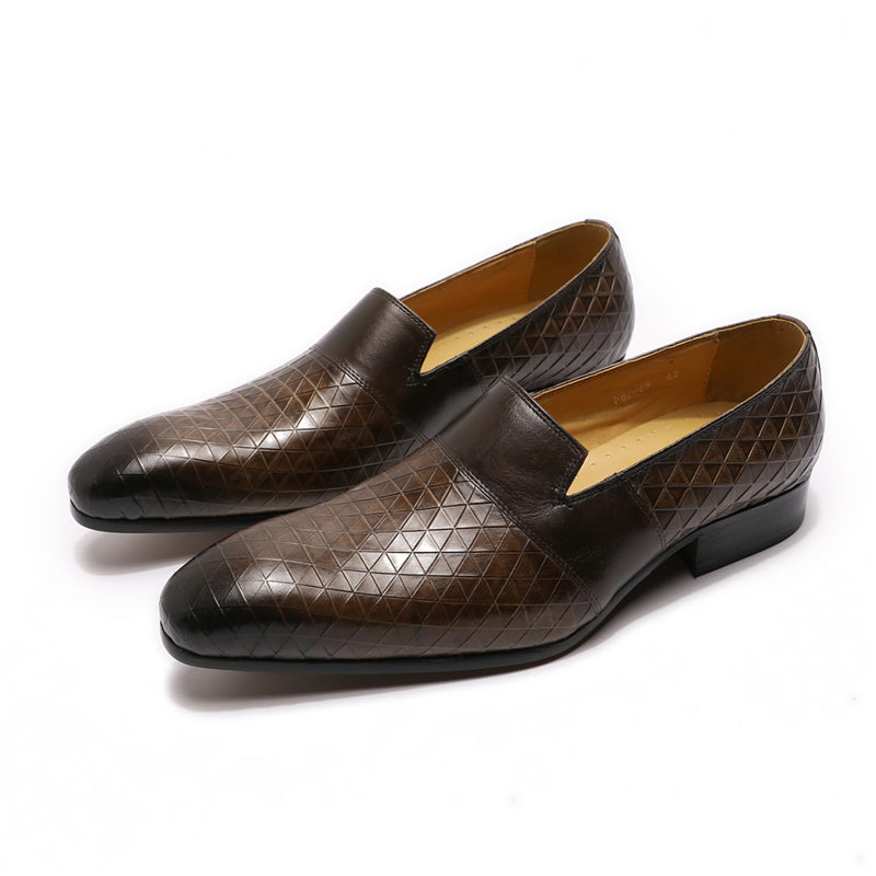 Hand Painted Brown Black Genuine Leather Men Shoes