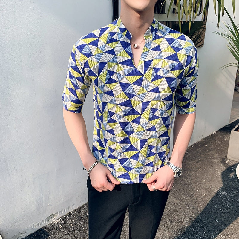 Pyramid Printing Short Sleeve Casual Style Men Shirt