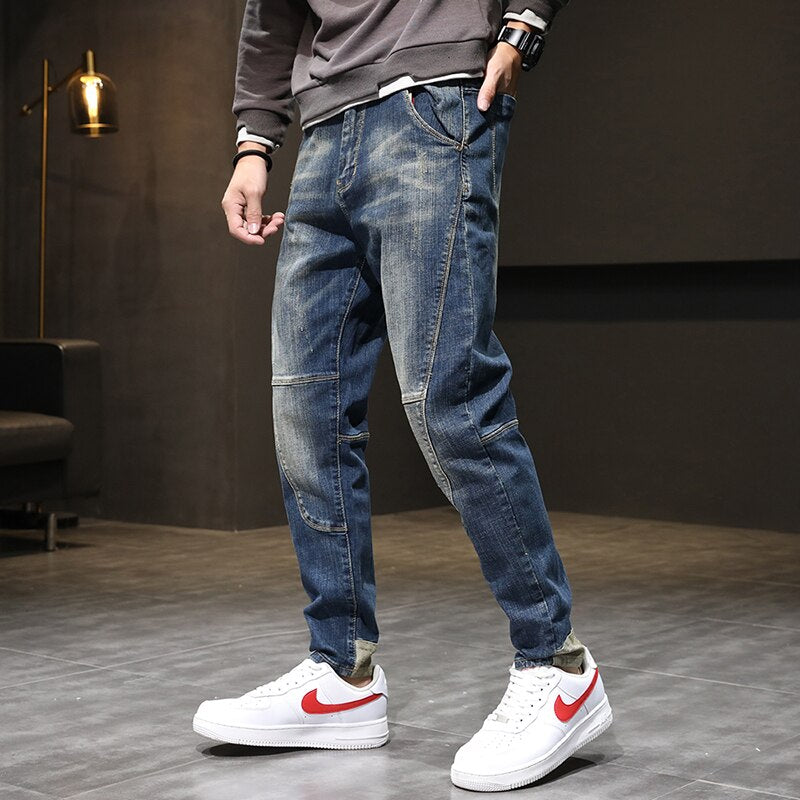 Patchwork Style Regular Straight Jeans