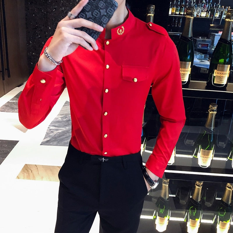 Korean Slim Fit Solid Color Single-Breasted Shirt