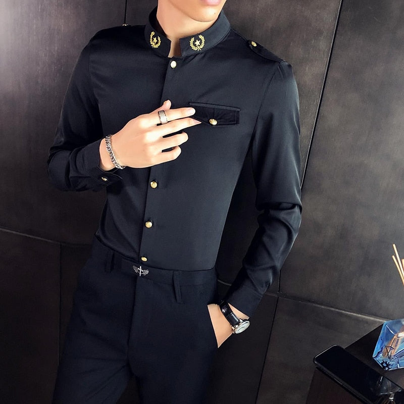 Korean Slim Fit Solid Color Single-Breasted Shirt