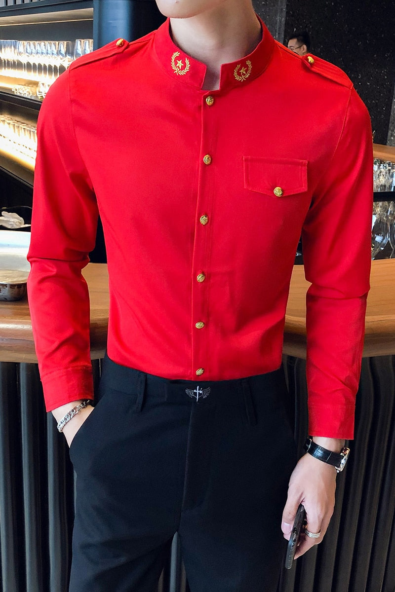 Korean Slim Fit Solid Color Single-Breasted Shirt