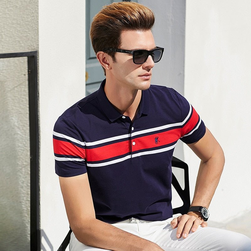 Red Horizontal Line Decorated Polo Shirt