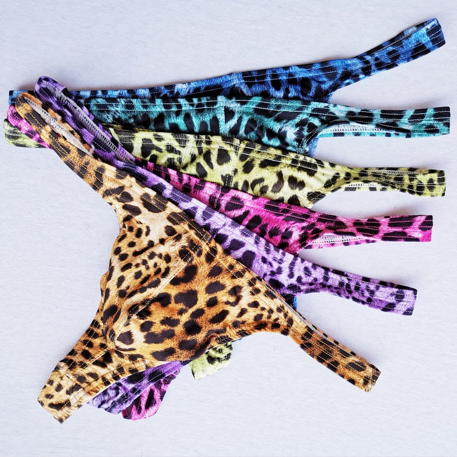 Leopard Printed Pattern Men G-String Thongs