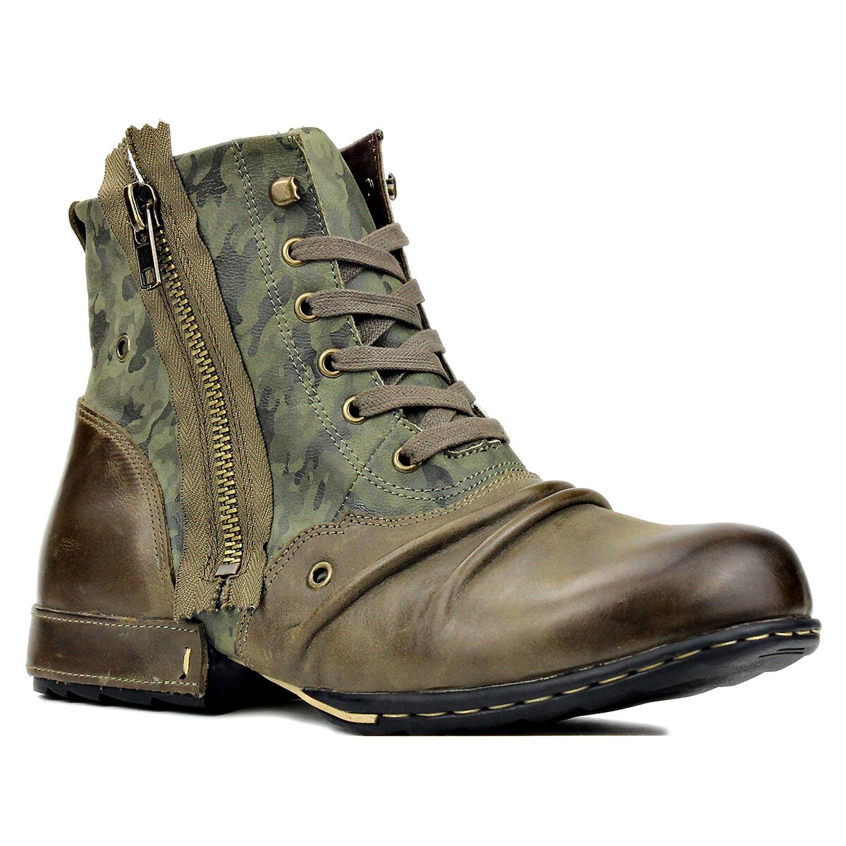 Zipper Up Camo Ankle Boots