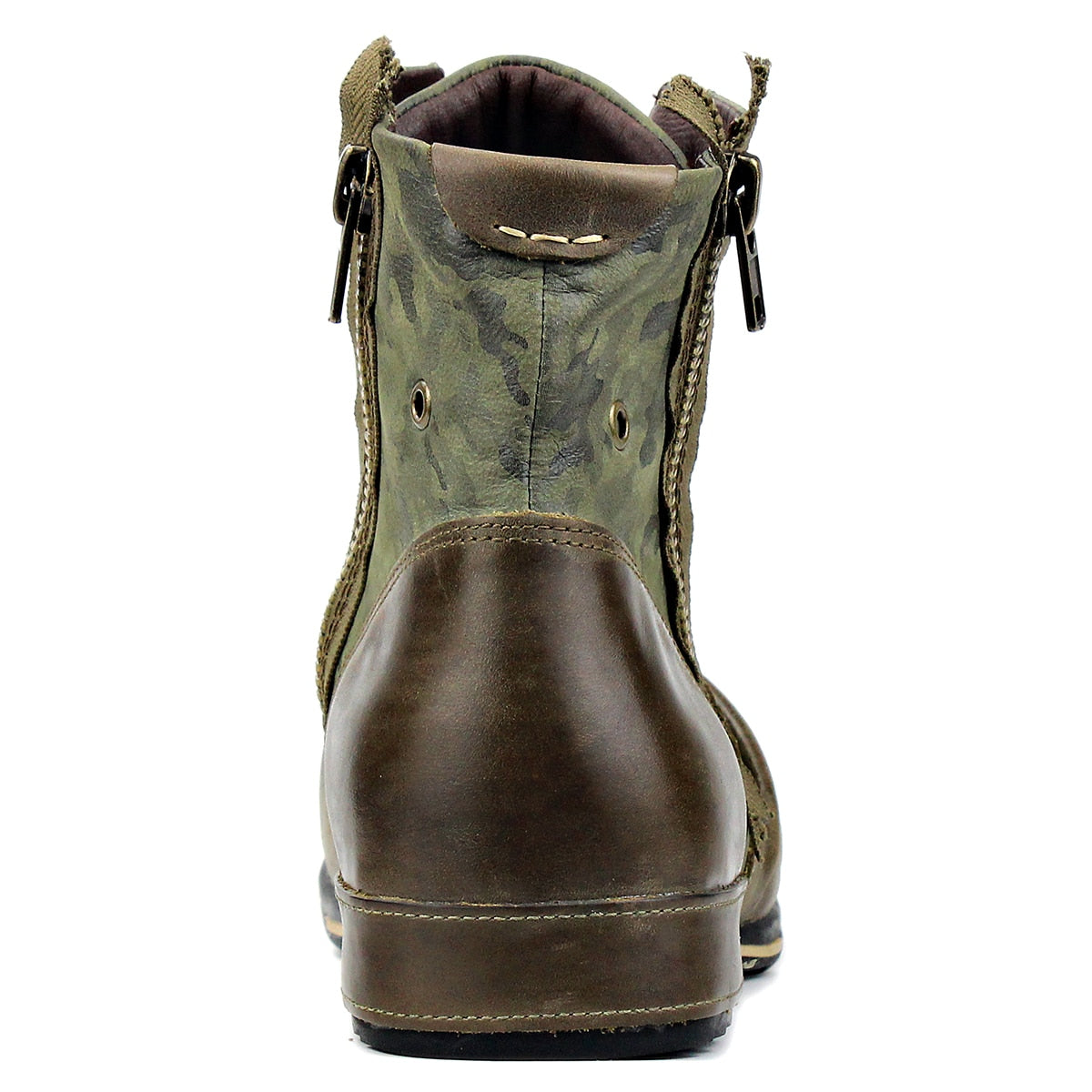 Zipper Up Camo Ankle Boots