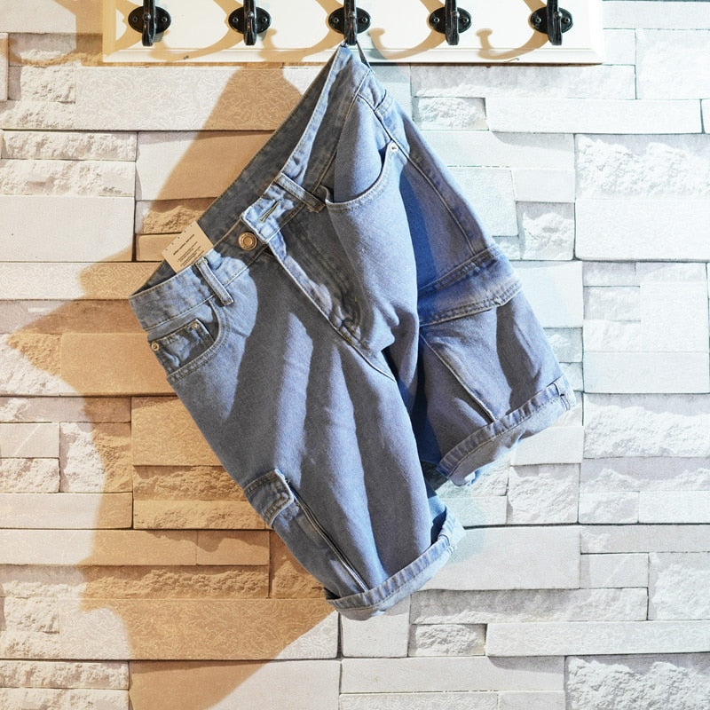 Street Style Short Pocket Cargo Jeans