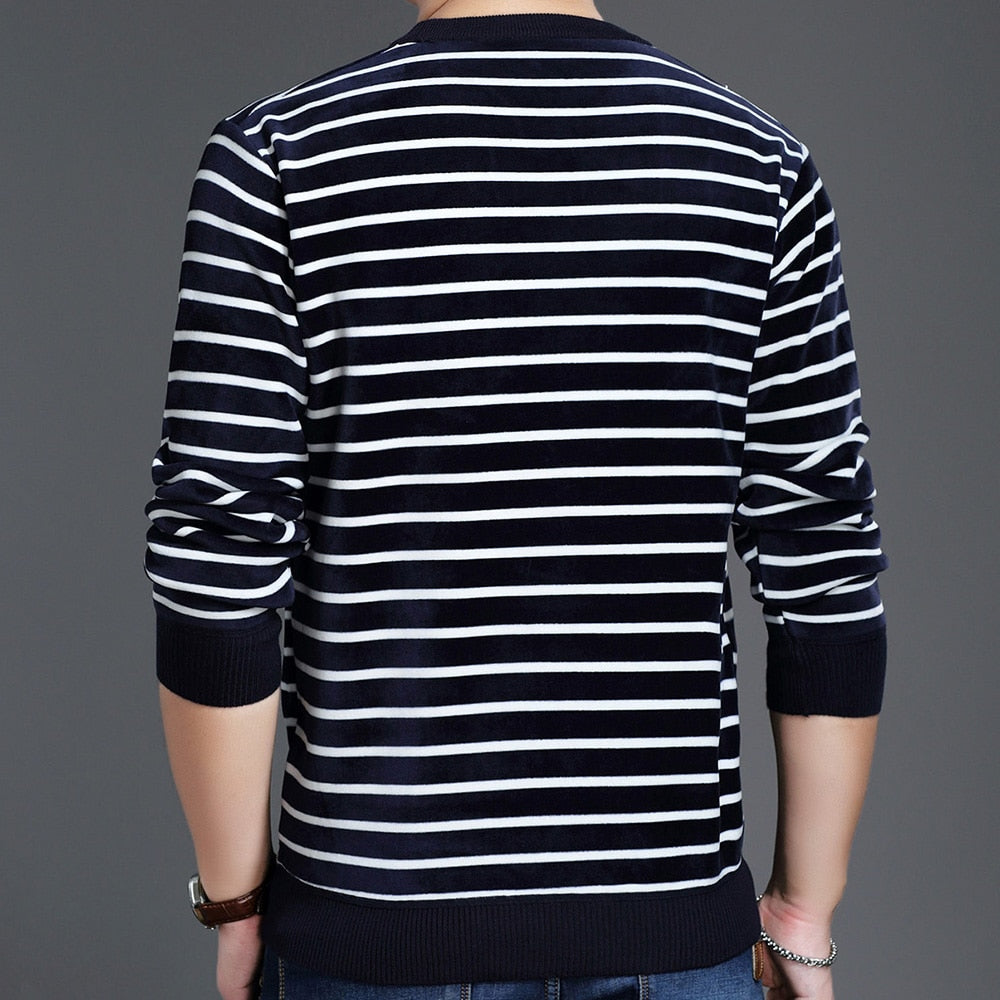 Horizontal Line Two-Tone Casual Knitted Sweater