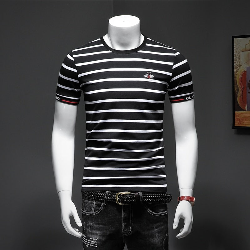 Two-tone Horizontal Lines Pattern Printed T-Shirt