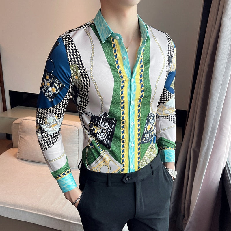 Green Bags Chain Printed Long Sleeve Shirt