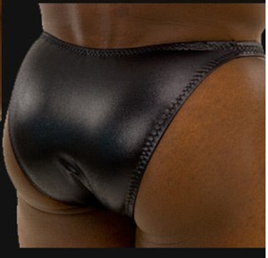 Synthetic Leather Solid Color Men's Brief