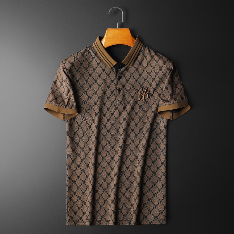 NYC Embroidery Geometric Short Sleeve Polo Shirt