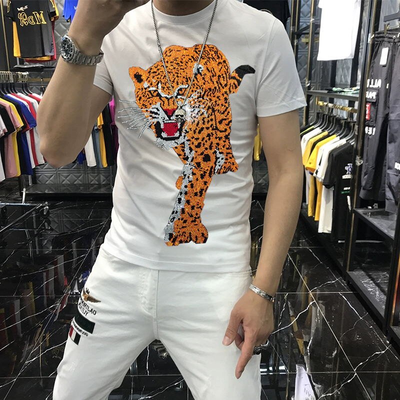 Prowling Tiger Rhinestone Design T-Shirt