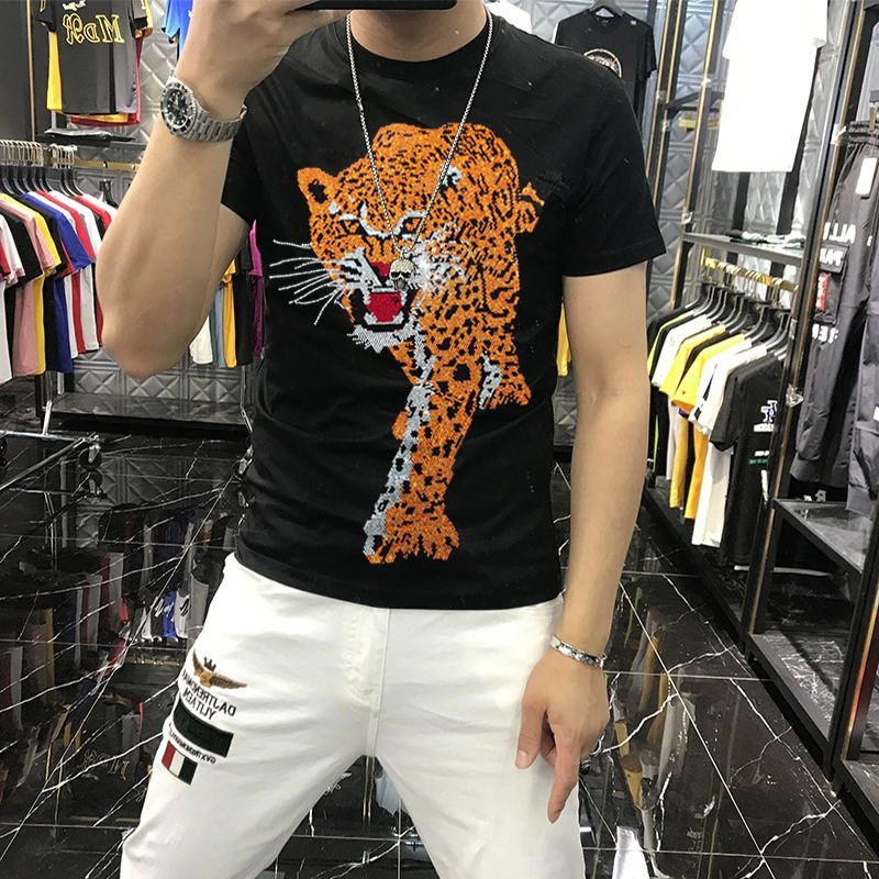 Prowling Tiger Rhinestone Design T-Shirt