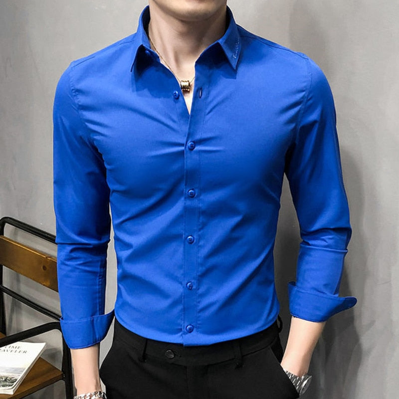 Plain Solid Color Long-Sleeved Shirt