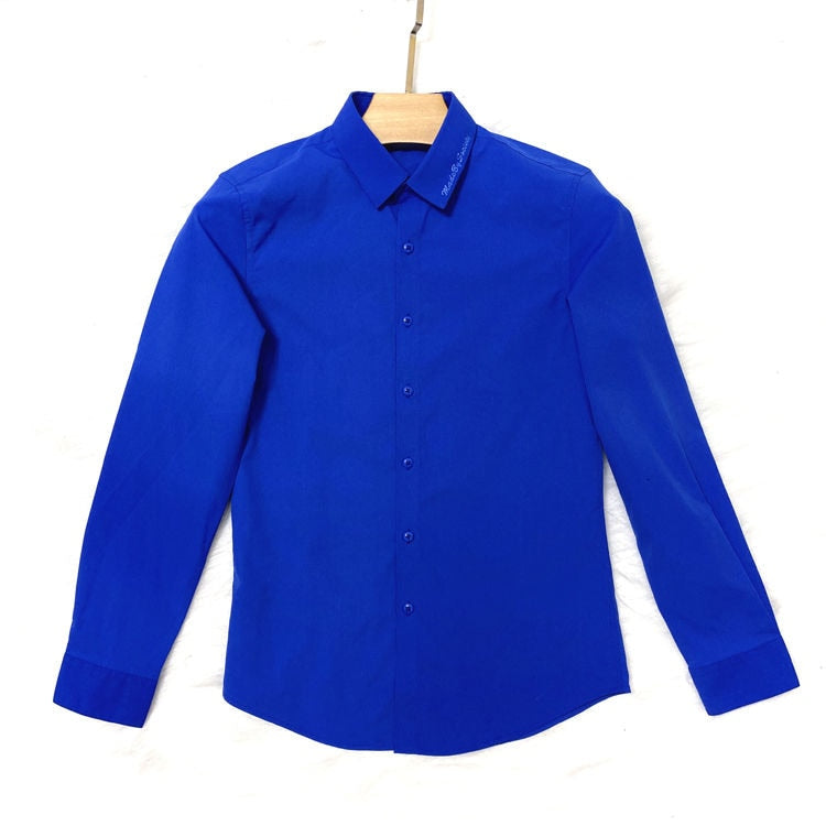 Plain Solid Color Long-Sleeved Shirt