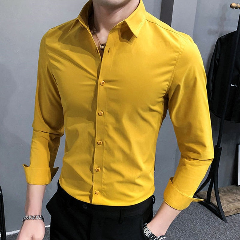 Plain Solid Color Long-Sleeved Shirt