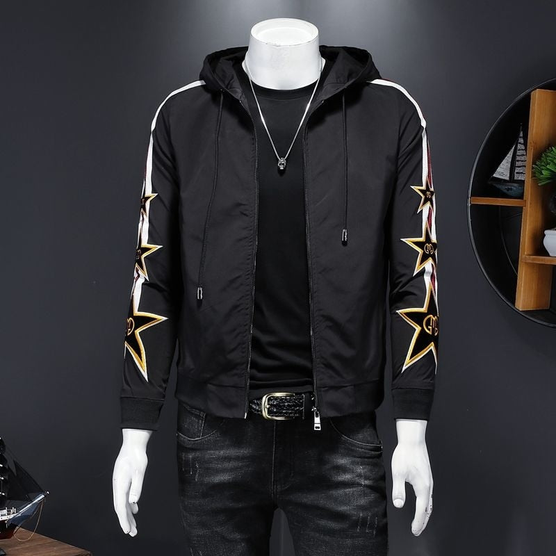 Star Embroidery Decorated Hooded Jacket