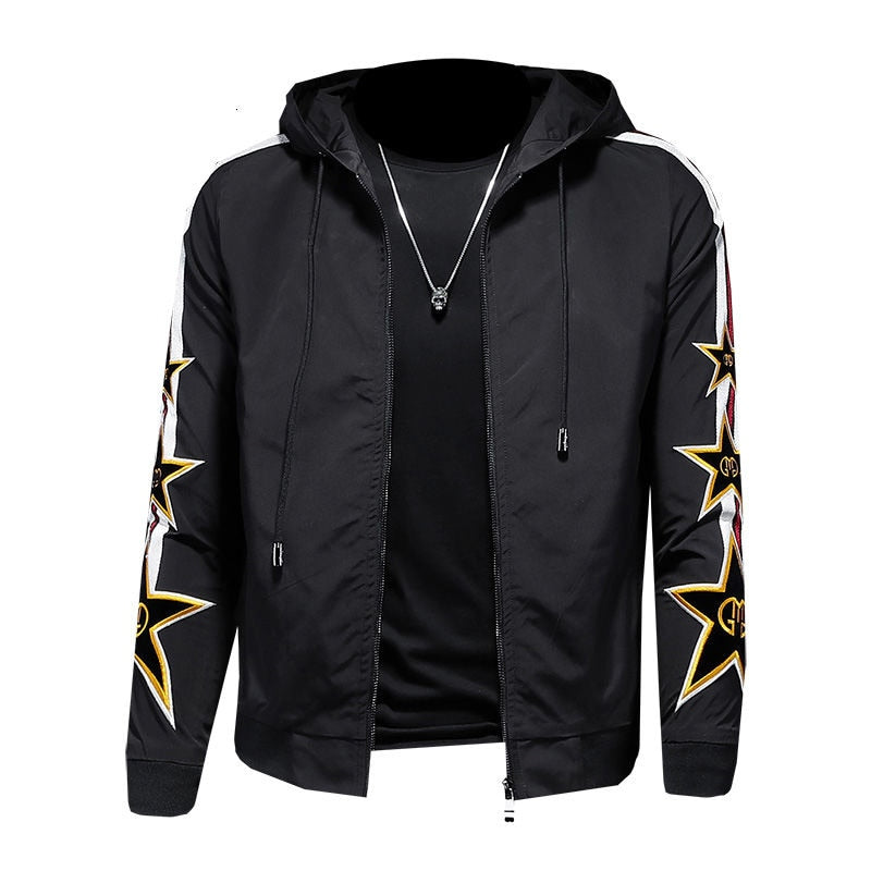 Star Embroidery Decorated Hooded Jacket