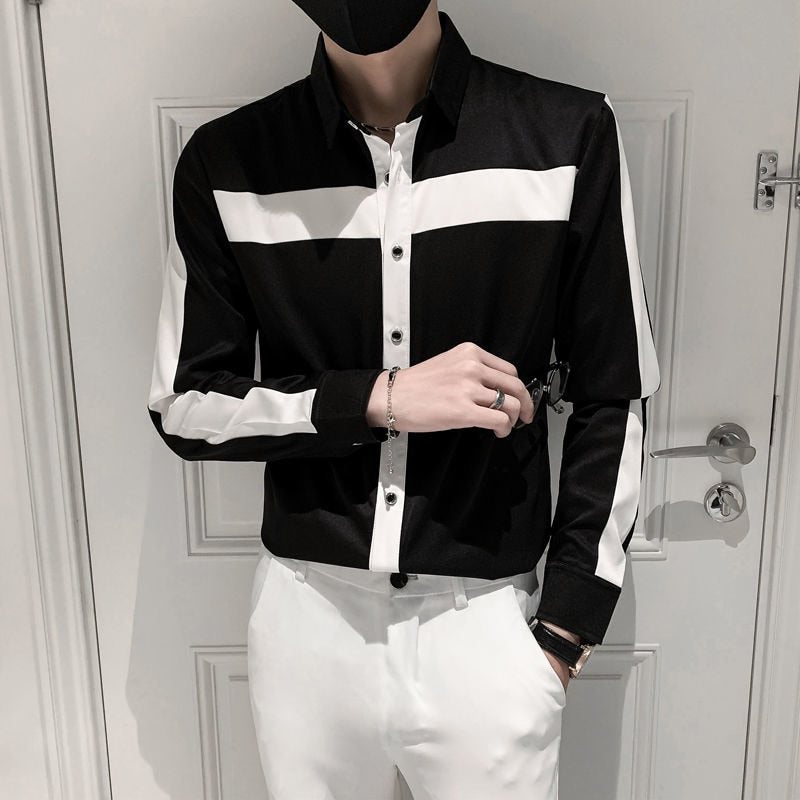 Contrast Lines Stitching Long Sleeve Shirt