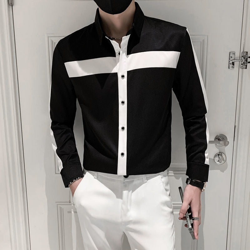 Contrast Lines Stitching Long Sleeve Shirt