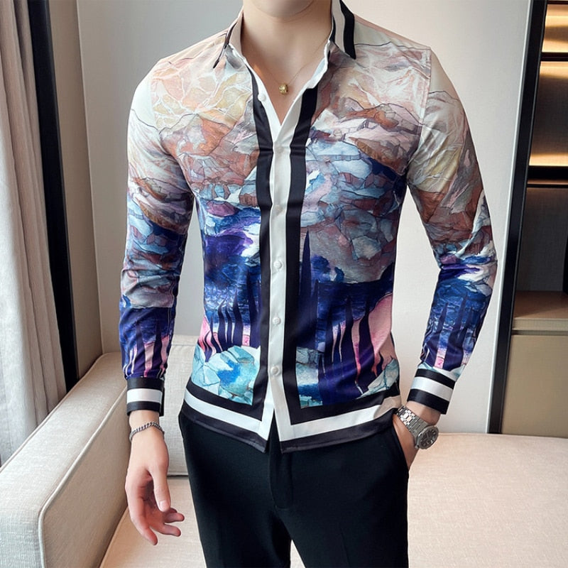 Abstract Mountain Printed Long Sleeves Shirt