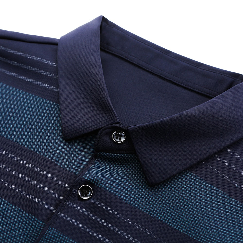 Tri-lines Horizontal Stripes Printed Polo Shirt