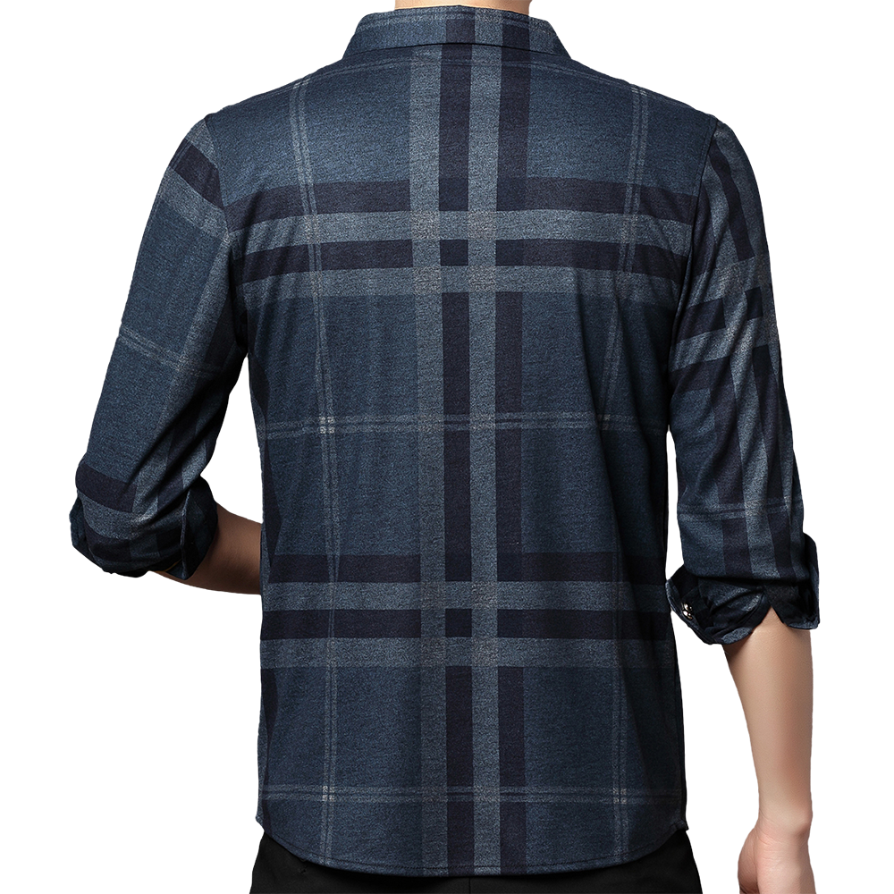 Plaid Big Striped Pattern Printed Long Sleeve Shirt