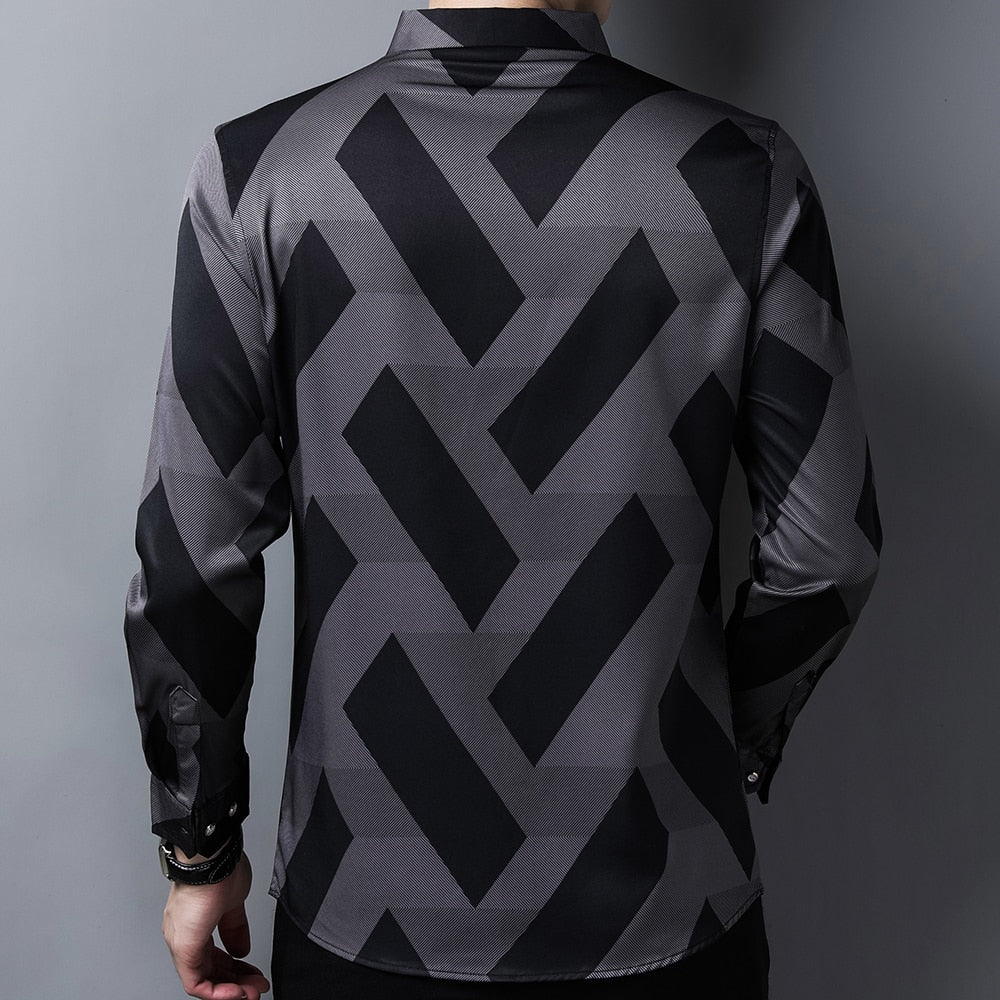 Diagonal Black Block Printed Long Sleeve Shirt