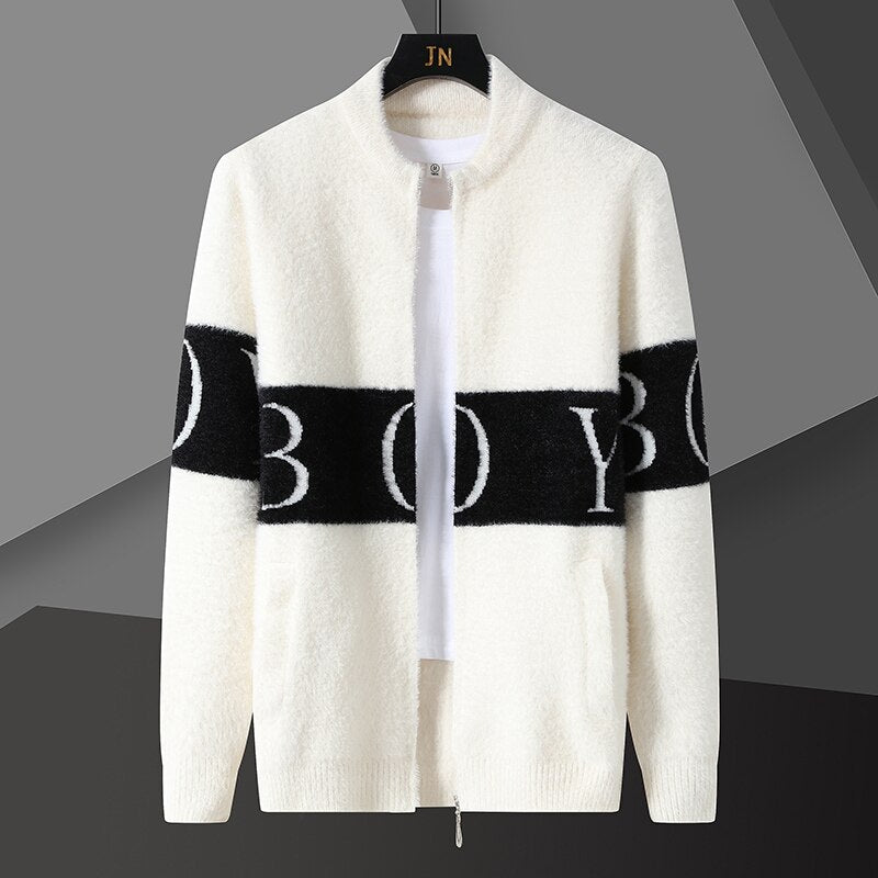 Letter Pattern Thickened Knitted Cardigan