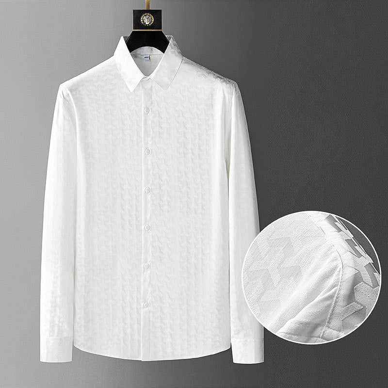 White Solid Jacquard Design Shirt