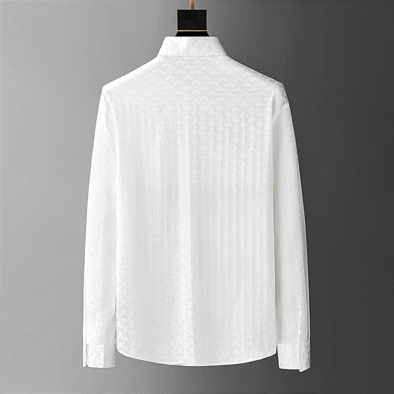 White Solid Jacquard Design Shirt