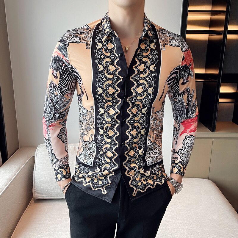 Geometric Retro Printed Polyester Shirt