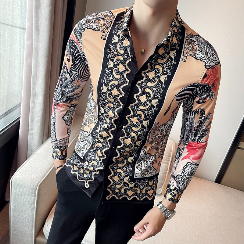 Geometric Retro Printed Polyester Shirt