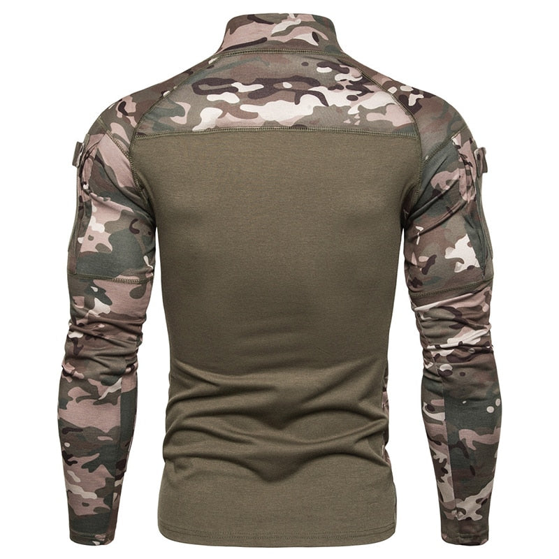 Military Turtleneck Printed Zipper T-Shirt