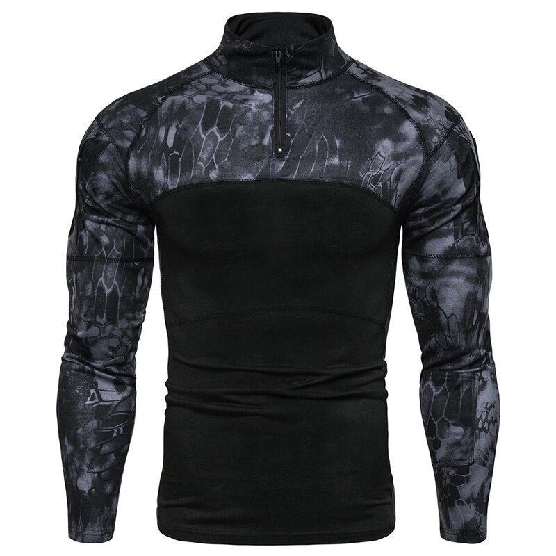 Military Turtleneck Printed Zipper T-Shirt