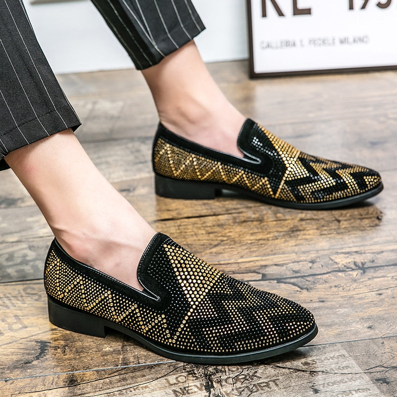 Pointed Toe Rhinestone Flat Loafers Shoes